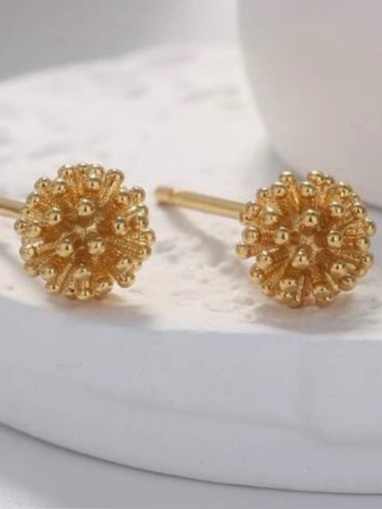 Jewelry - “Dandelion Balls” 18K Gold Tiny Dainty Spikey Flower Orb Firework Explosion Stud